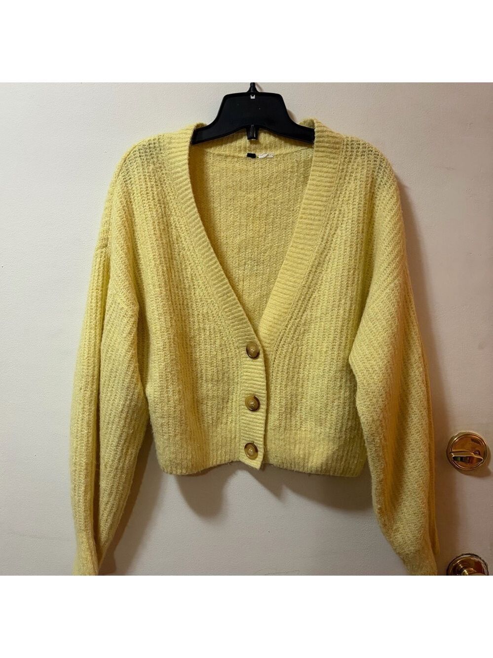 H&M Rib-Knit Button Cardigan – Butter Yellow – V-Neck - Picture 2 of 9